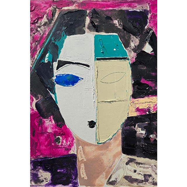 Mid-Century Modern Original Oil Painting 'Portrait of a Woman' by Diane Grant, Unframed / Pablo Picasso For Sale - Image 3 of 12