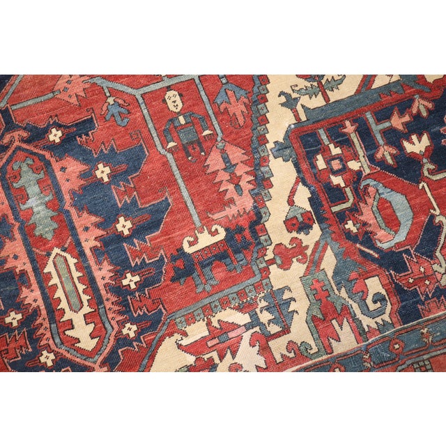 19th Century Zabihi Collection Pictorial Animal Figure Antique Persian Serapi Carpet - 11'1" x 15'1" For Sale - Image 5 of 18