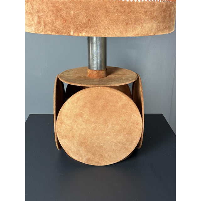 Mid-Century Terracotta Suede Table Lamp. 1970s For Sale - Image 9 of 13