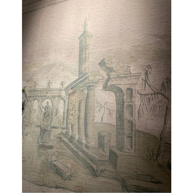 Wonderful large italian Mural from the 1900s. Apparently this was from the ceiling of italian Palazzo. Painted in a muted...