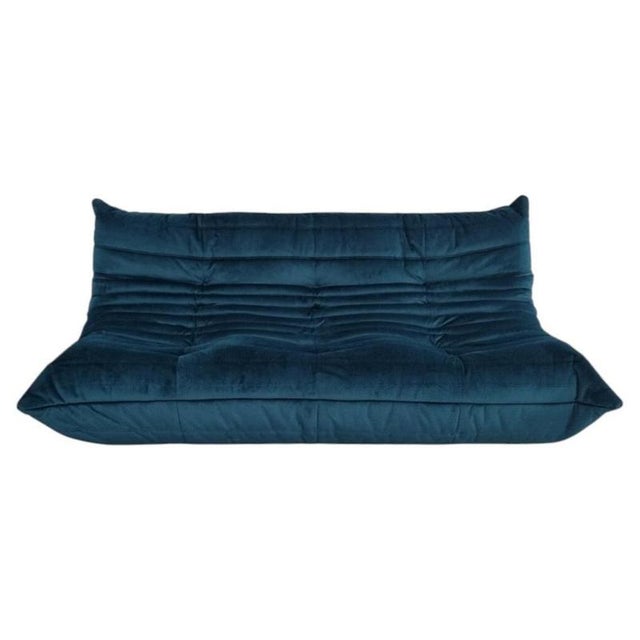 Togo 3-Seater Sofa in Teal Velvet by Michel Ducaroy for Ligne Roset For Sale - Image 3 of 7