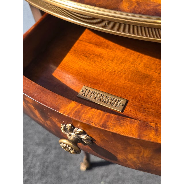French Vintage French Style Theodore Alexander Side Table W Burl Wood & Brass Hardware For Sale - Image 3 of 14