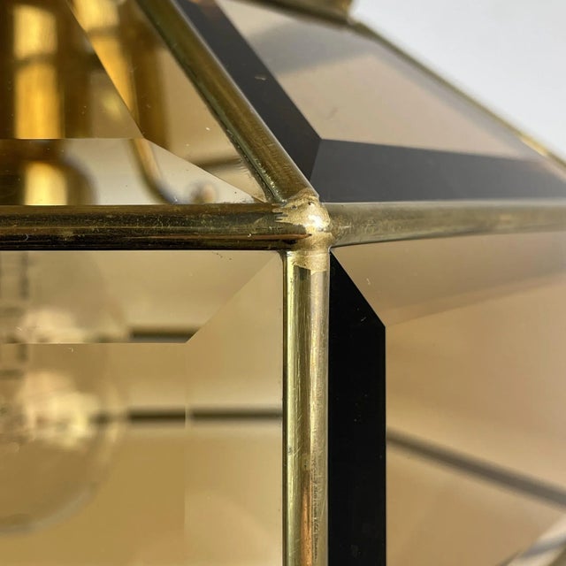 Vintage Diamond Hex Crystal Pendant Lamp in Golden Brass, Italy, 1960s For Sale - Image 16 of 18