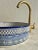 Metal Navy Blue Vessel Sink for Bathroom, Handmade Ceramic Basin With Brass Drain For Sale - Image 7 of 8