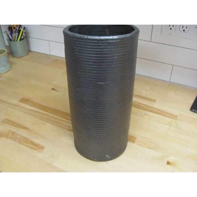 Mid 20th Century Zanesville Pottery Model #4012 Matte Black Ribbed Cylinder Vase 1940s For Sale - Image 5 of 8