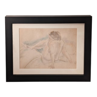 French Expressionist Original Colored Drawing Painting Seated Nude Young Woman by Jules Pascin, 1920 For Sale