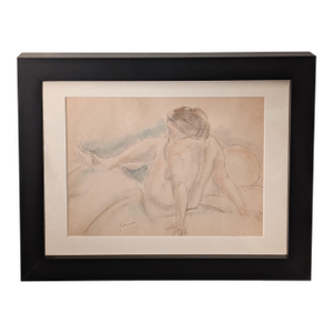 French Expressionist Original Colored Drawing Painting Seated Nude Young Woman by Jules Pascin, 1920