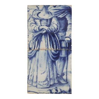 19th Century Set of Two Tiles Depicting a Couple, Portuguese Baroque For Sale