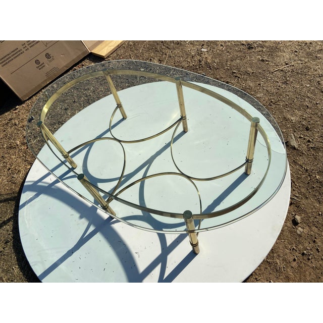 Vintage Mid Century Cocktail Labarge Style Brass and Glass Oval Coffee Table For Sale - Image 16 of 17