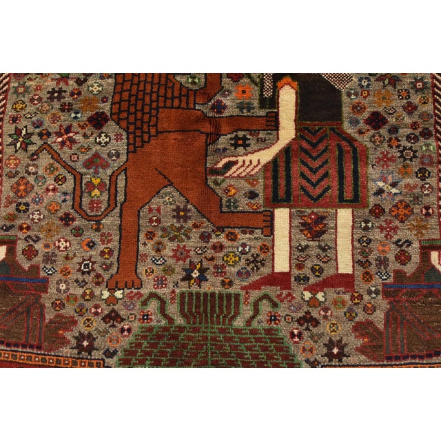 Gray Qashqai Rug 3’7” X 5’1” Gray Wool Vintage Tribal Hand-Knotted Oriental Carpet For Sale - Image 8 of 13
