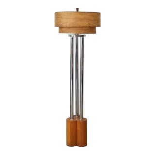 1970 Postmodern Style Wood and Chrome Floor Lamp . For Sale