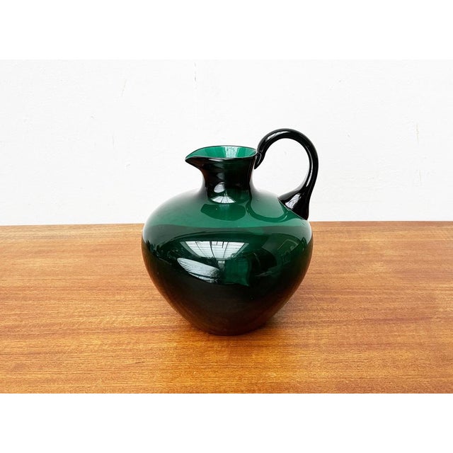 Art Deco German Green Glass Jug by Prof. Bruno Mauder for Zwiesel Theresienthal, 1930s, in Very Good conditions. Designed...