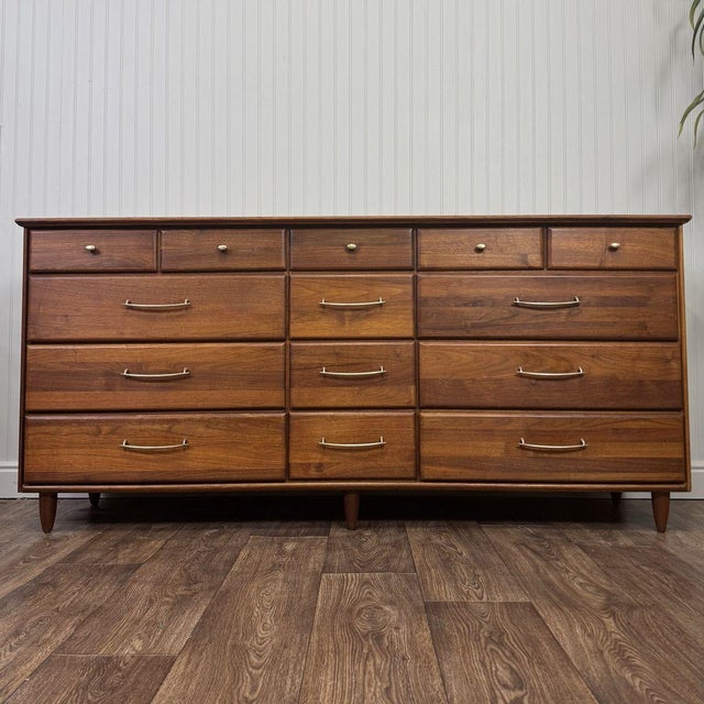 Wood Vintage 1961 Solid Walnut MCM Dresser and Nightstand Set For Sale - Image 7 of 18