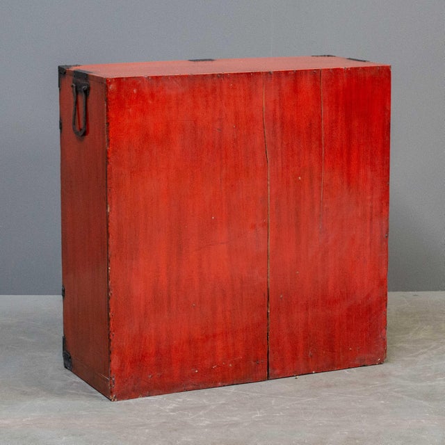 Vintage Japanese Red Lacquer Merchant Chest / Choba Tansu For Sale - Image 10 of 11