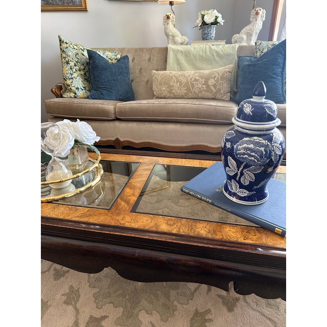Late 20th Century Postmodern Burlwood Ming-Style Coffee Table With Inset Smoked Glass For Sale - Image 9 of 10