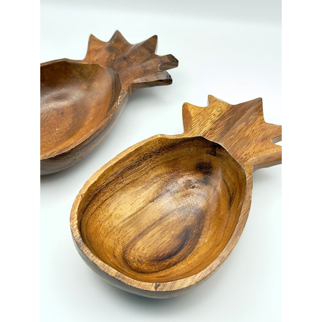 Set of 2 Vintage Hand Carved Pineapple Wood Bowls For Sale - Image 4 of 5