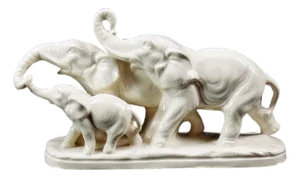 German Art Deco White Porcelain Elephant Family Group