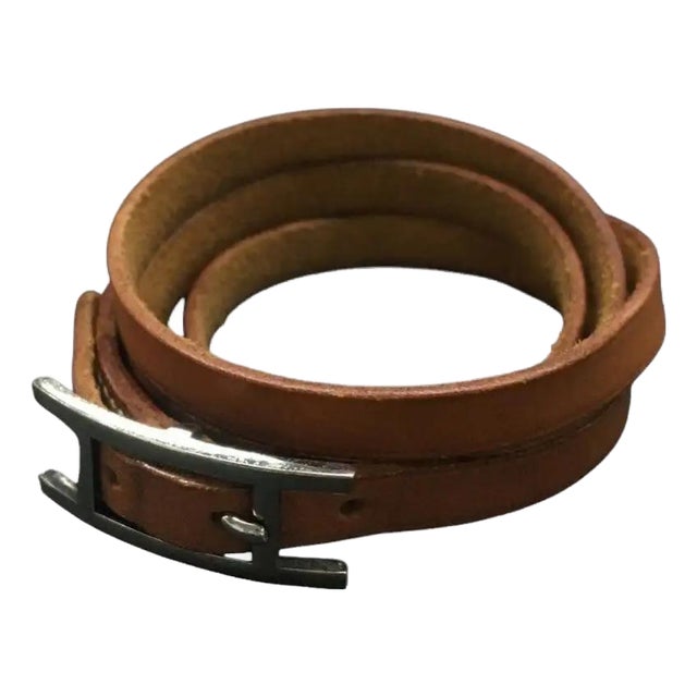 1991 Triple Wrap Brown Leather Silver Tone Bracelet by Hermes For Sale