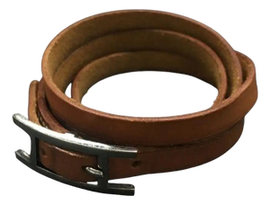 1991 Triple Wrap Brown Leather Silver Tone Bracelet by Hermes