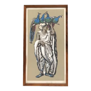 1940s Framed "Peacock Vendor" Serigraph by Millard Owen Sheets