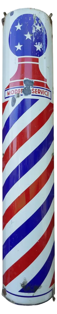 Porcelain Enamel Barbers Pole Shop Sign, 1930s