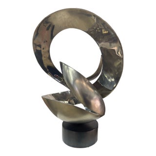 Late 20th Century Large 26” Modern Abstract Polished Steel Sculpture For Sale