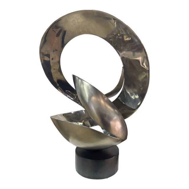 Late 20th Century Large 26” Modern Abstract Polished Steel Sculpture For Sale