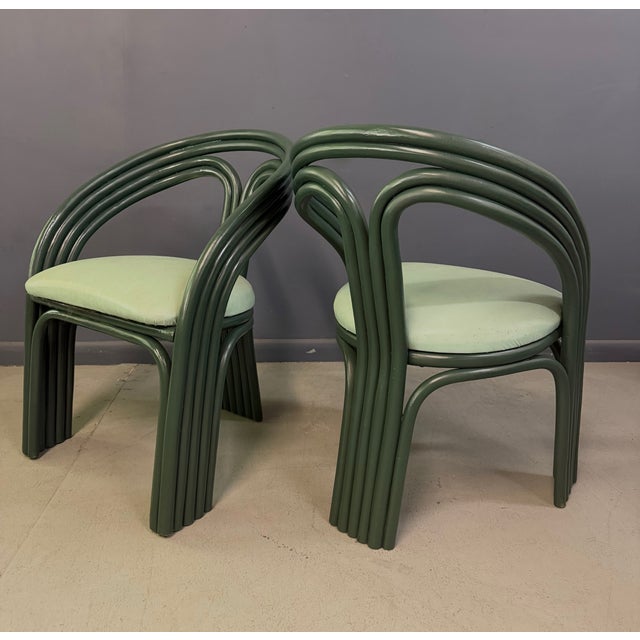 Set of 6 Postmodern Green Bent Rattan Dining Chair in the Style of Axel Enthoven For Sale - Image 11 of 13