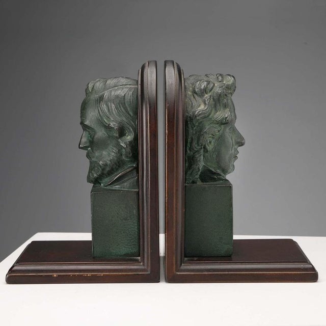 Bronze and Wood Bookends, Set of 2 For Sale - Image 4 of 11
