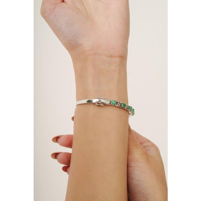 Vintage 925 Sterling Silver Emerald & Ruby Gemstone Bangle Bracelet For Sale - Image 6 of 9