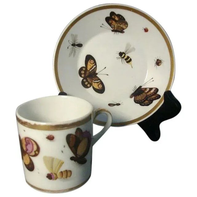 Early 19th Century Old Paris Porcelain Bug & Butterfly Pattern Cup & Saucer - A Pair For Sale - Image 9 of 9