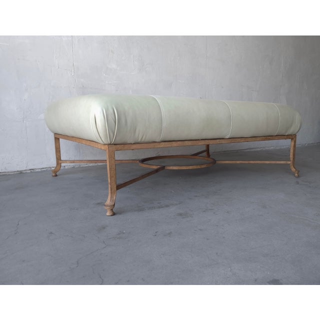 1990s Large Scale Leather and Iron Ottoman by Henredon For Sale - Image 5 of 7