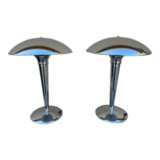 Contemporary Chrome Mushroom Lamps - a Pair For Sale