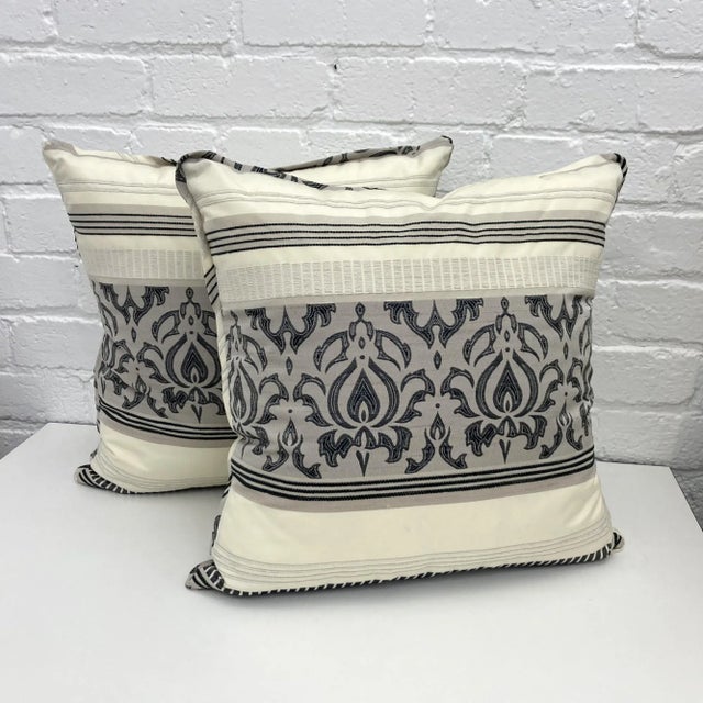 Textile 2000s Gray Damask Pattern Throw Pillows- a Pair For Sale - Image 7 of 7