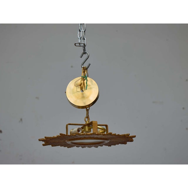 Mid 20th Century French Gilt Metal Flush Mount Sunburst Light Fixture, Rewired For Sale In Atlanta - Image 6 of 8