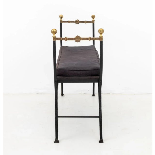 Metal Hollywood Regency Wrought Iron and Brass Bench For Sale - Image 7 of 9
