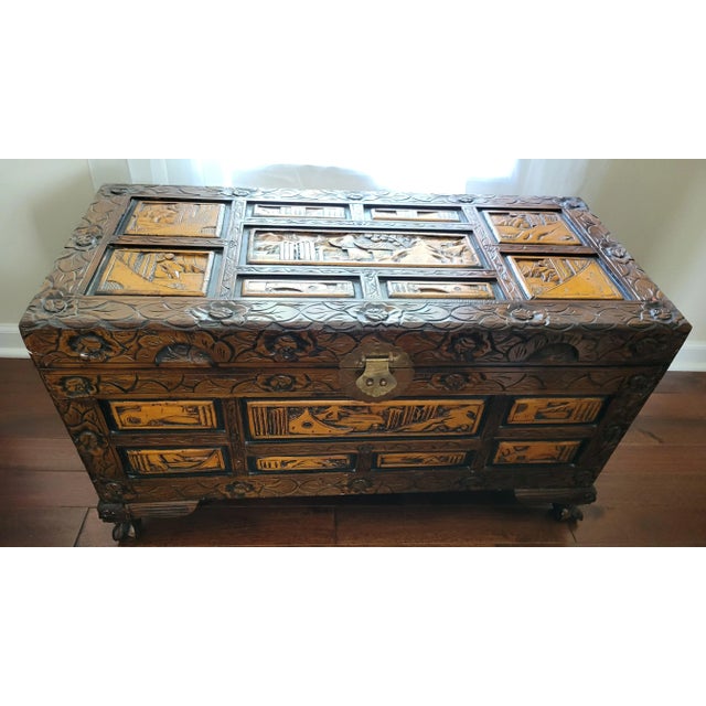 1970s Carved Chinoiserie Camphor Chest Trunk For Sale In Chicago - Image 6 of 14