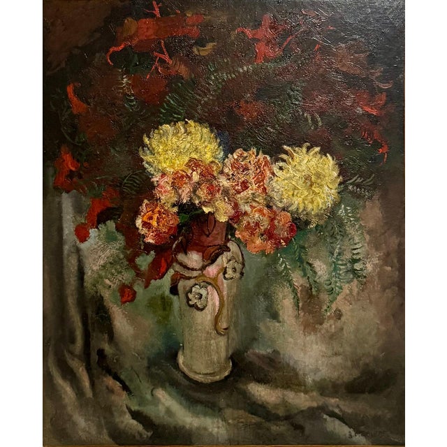 Red Nicolai Cikovsky, Large Modernist Oil Painting Wild Flowers in Vase WPA Artist Nicolai Cikovsky For Sale - Image 8 of 18