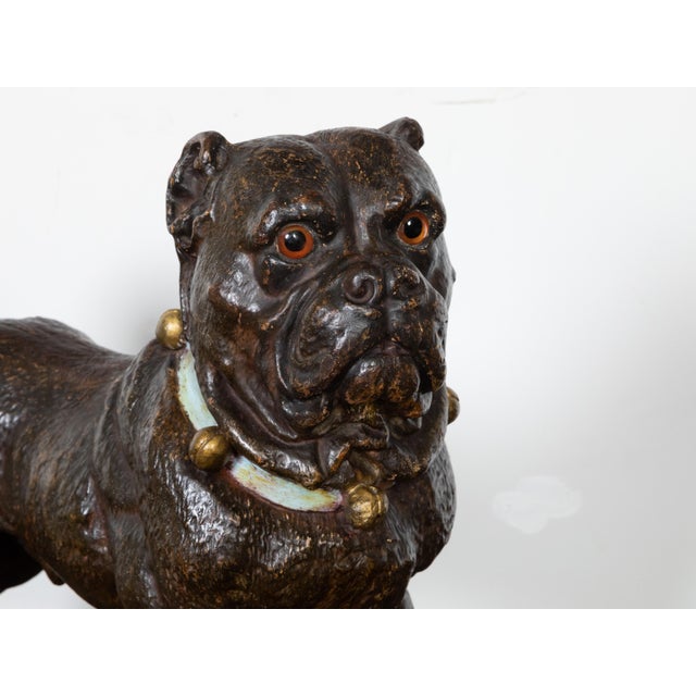 English 1900s Standing Terracotta Pug Sculpture with Glass Eyes and Collar For Sale - Image 4 of 9