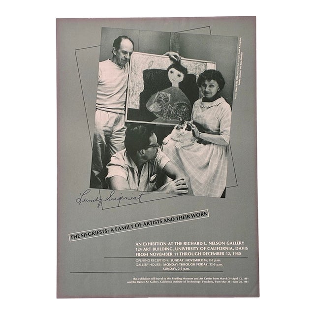 Rare Vintage "The Siegriests a Family of Artists" Lundy Siegriest Hand-Signed Exhibition Poster 1980 For Sale