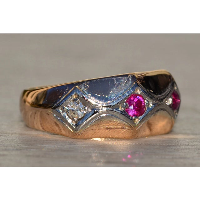Mid 20th Century The Stinson: Ladies Retro 18K Rose Gold Band set with Ruby and Diamond, Size 3 For Sale In Philadelphia - Image 6 of 10