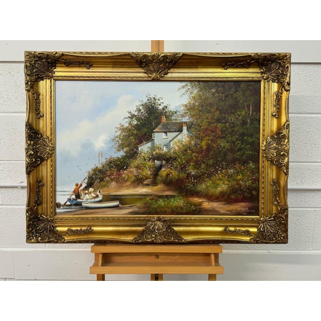 Three Children and Dog in a Rowing Boat at a Farmhouse Flower Garden in England 1980 Circa For Sale - Image 11 of 17