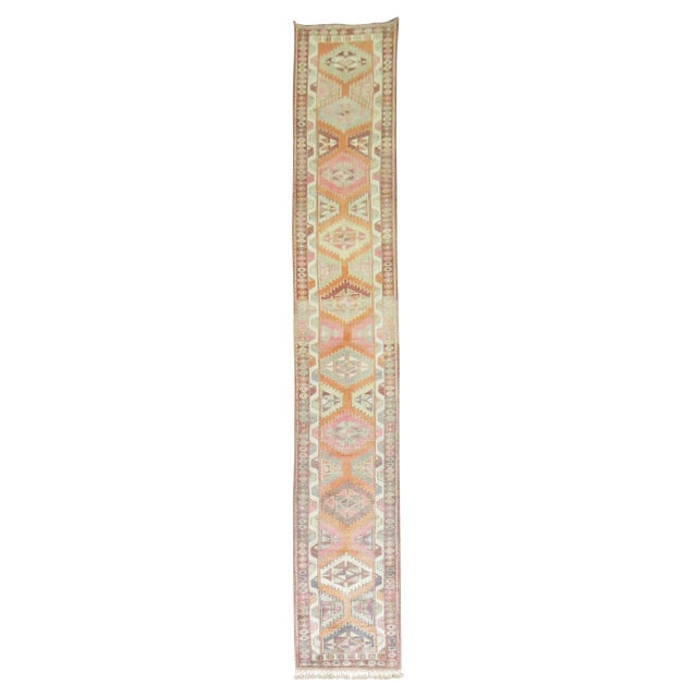 20th Century Long Orange Turkish Anatolian Geometric Runner For Sale - Image 15 of 18