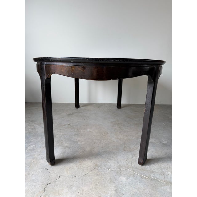 Vintage Asian-Style Black Lacquer Wood Round-to-Oval Extension Dining Table For Sale - Image 13 of 18