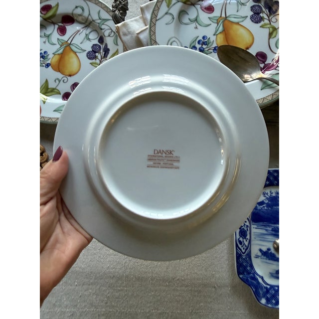 Vintage Stoneware Dansk Umbrian Fruit Dinner Plates Set of Five 8 7/8 Inch Portugal For Sale - Image 9 of 12