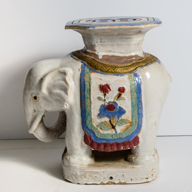 Pair Chinoiserie Glazed Ceramic Elephant Garden Stools / Accent Tables For Sale In West Palm - Image 6 of 8
