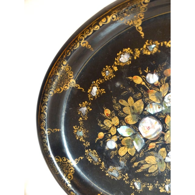19th Century English Papier-Mâché Chinoiserie Tray. With Mother of Pearl Inlay For Sale - Image 11 of 11