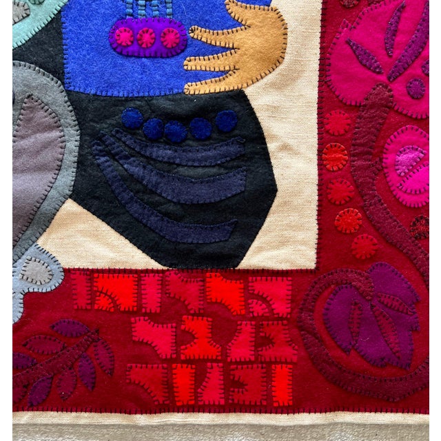 Mid 20th Century Kopel Gurwin, Wool Felt Applique Israeli Folk Art Signed Tapestry Kopel Gurwin Bezalel School For Sale - Image 5 of 11