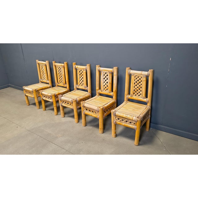 Boho Chic Chunky Bamboo Dining Chairs, 1960, Set of 5 For Sale - Image 10 of 16