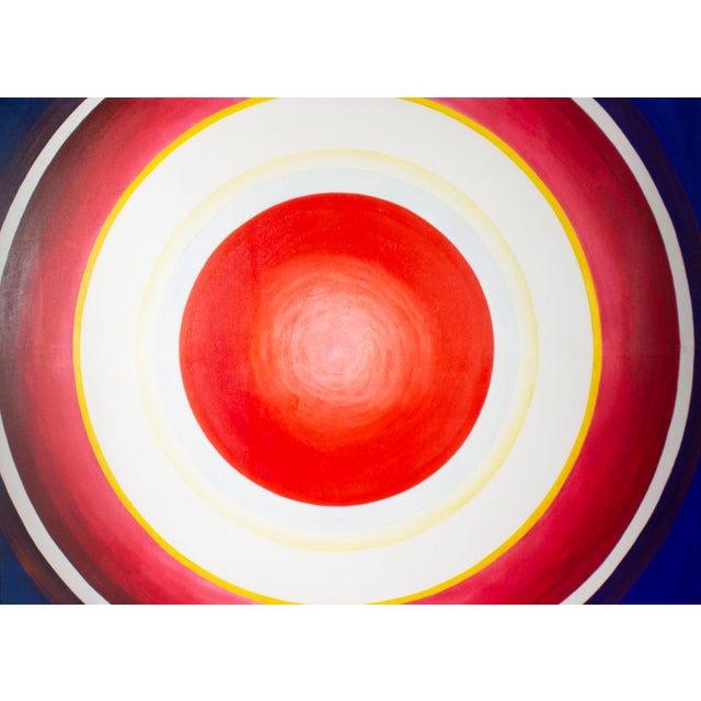 A 1966 acrylic on canvas painting by the American artist William S. Gamble (1912-2009). Titled "Hi-no-Maru Ten," this...